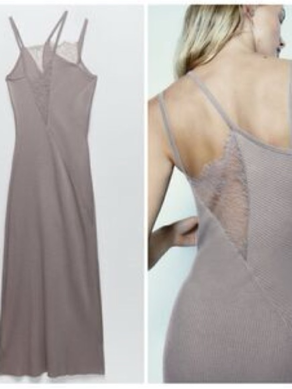 Zara Mauve Lace-Trim Slip Dress